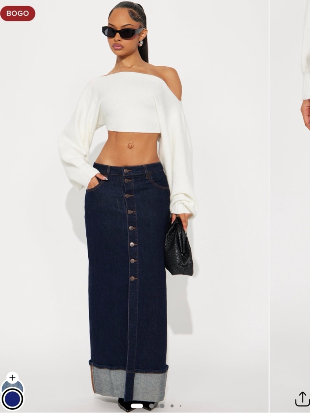 Dark Denim Button-Front Maxi Skirt